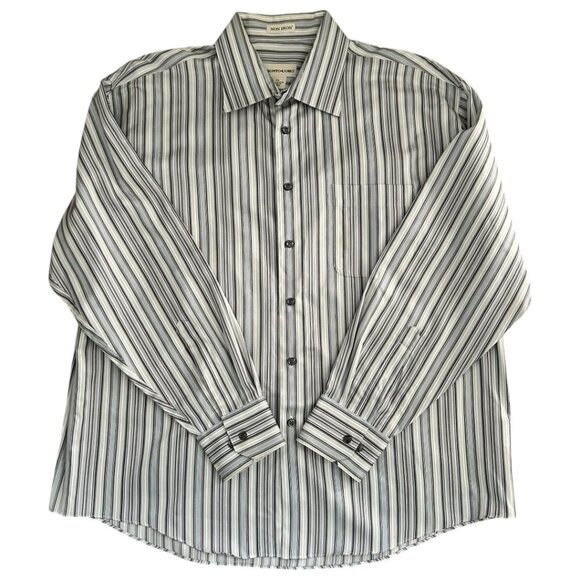 Pronto-Uomo Non-iron Multi-colored Pinstripe Button Down Shirt 100% Cotton Large - Picture 1 of 6
